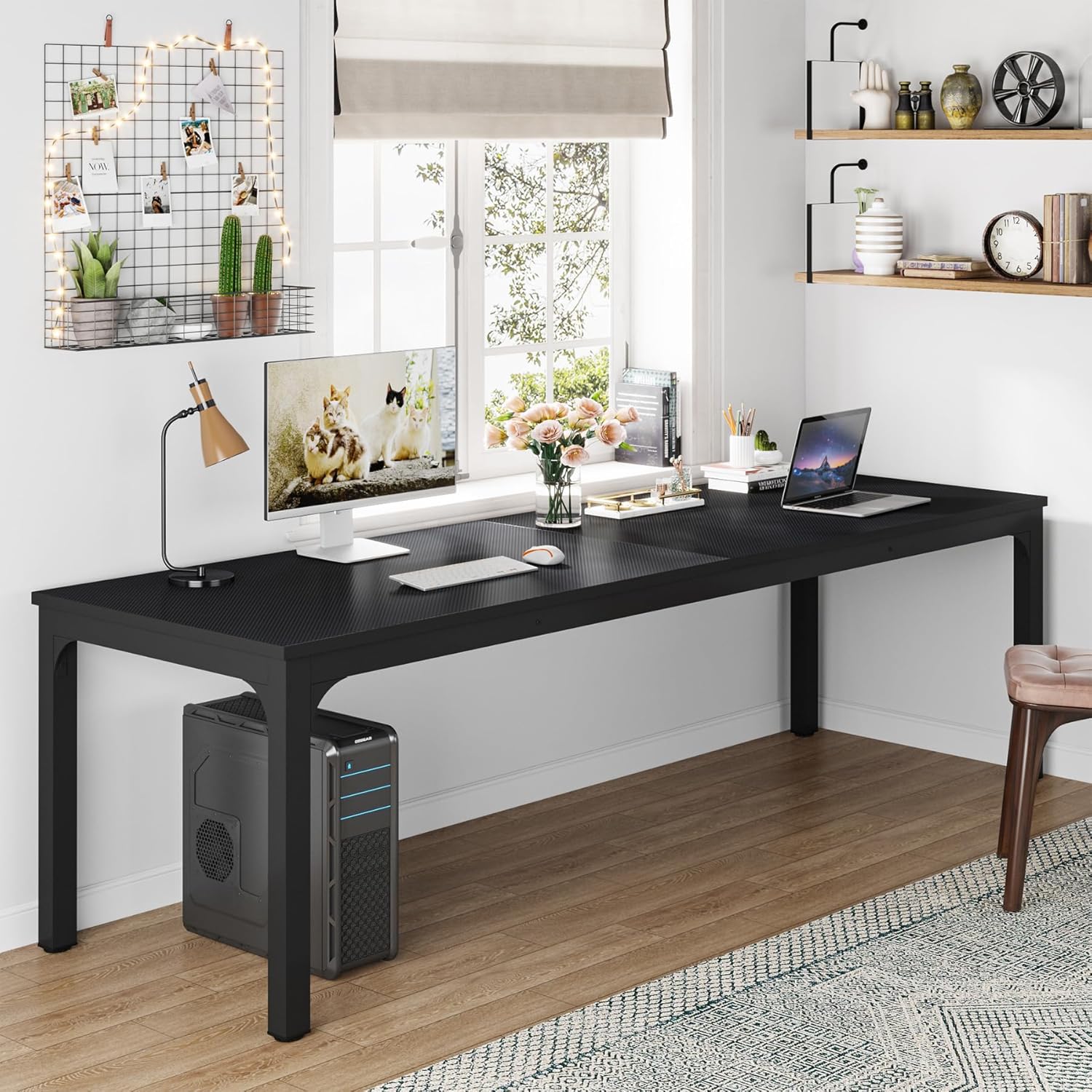 Tribesigns Schreibtisch Computertisch 200 x 70 x 75 cm Doppelter Langer Schreibtisch, PC Tisch Bürotisch Arbeitstisch Esstisch Büro-Möbel Computertisch Konferenztisch für Home Office, Schwarz