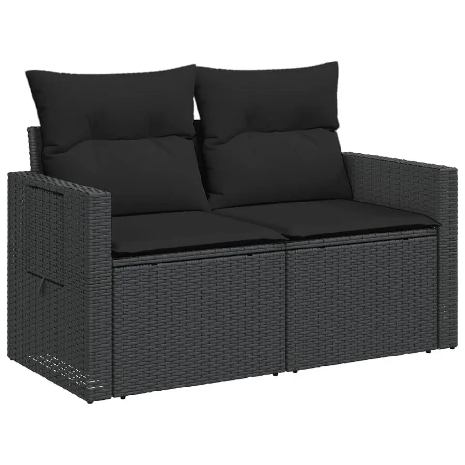 vidaXL - Tuinbank 2-zits - Zwart - Poly rattan - Met kussens