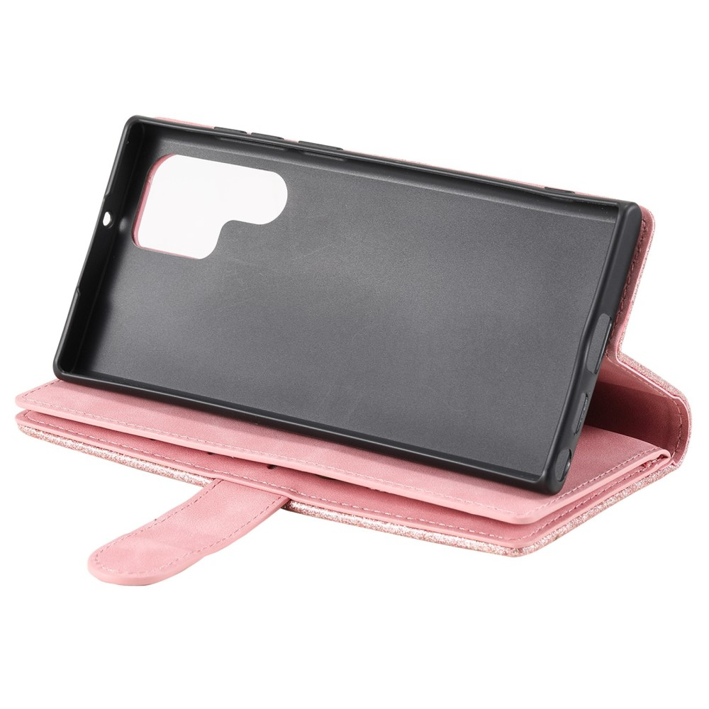 Samsung Galaxy S23 Ultra 5G Leder Tasche Flip Cover mit Reissverschluss - Rosa / Roségold