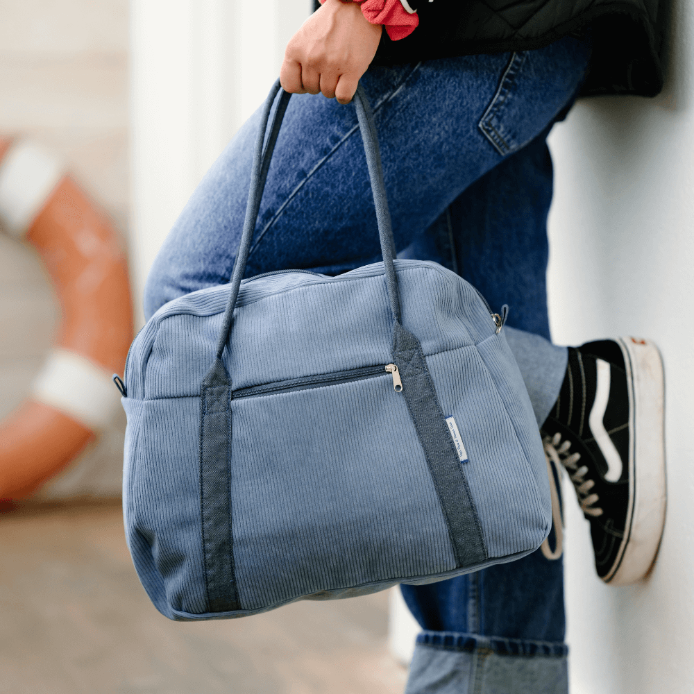 Sac Bowling Velours Côtelé Bleu Azur