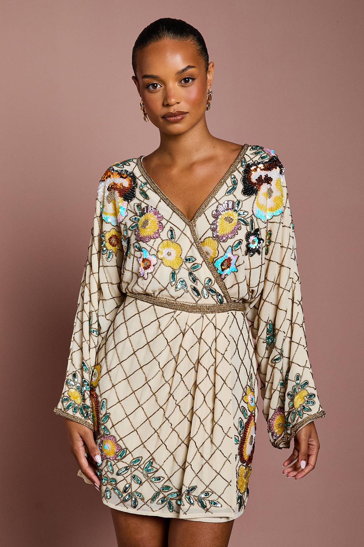 Coast Robe Courte Portefeuille à Ornements Floraux Taille Petite