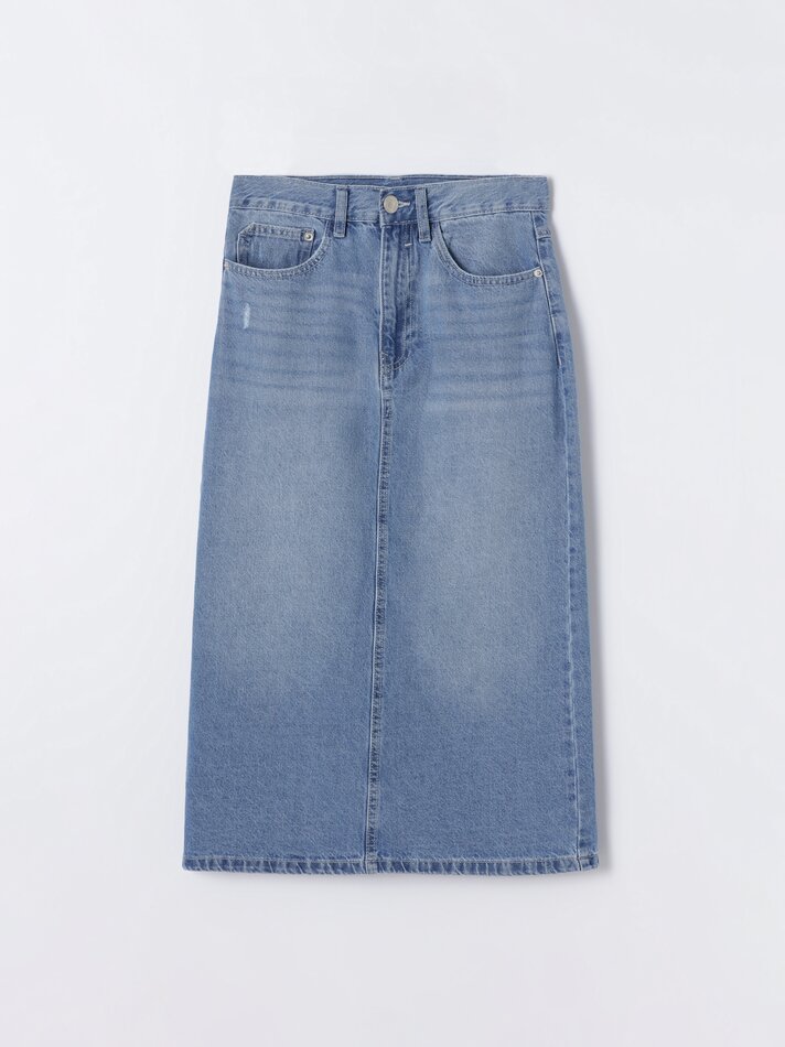 Saia midi jeans - Azul índigo claro