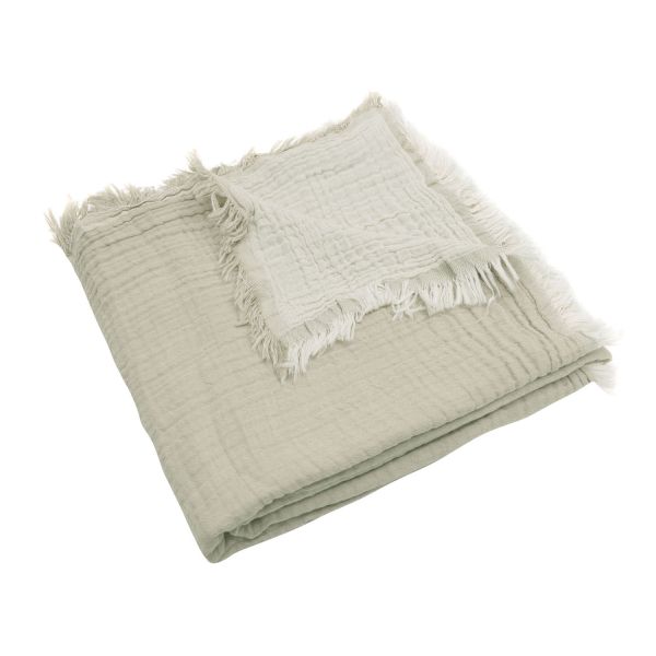 Jollein Ledikantdeken Fringe Olive Green / Ivory GOTS 120 x 120 cm
