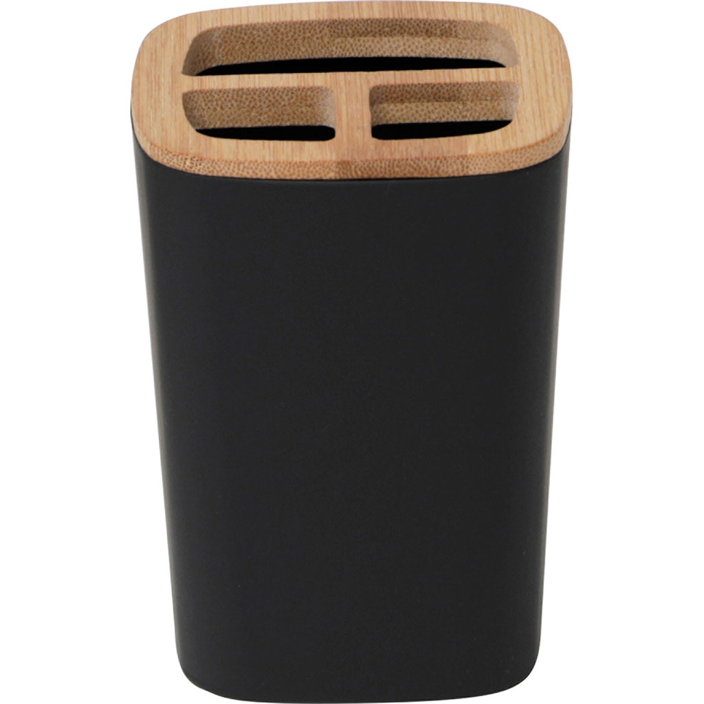 Porte brosse à dents RUBBER bambou noir 7.5x10.5x7.5cm