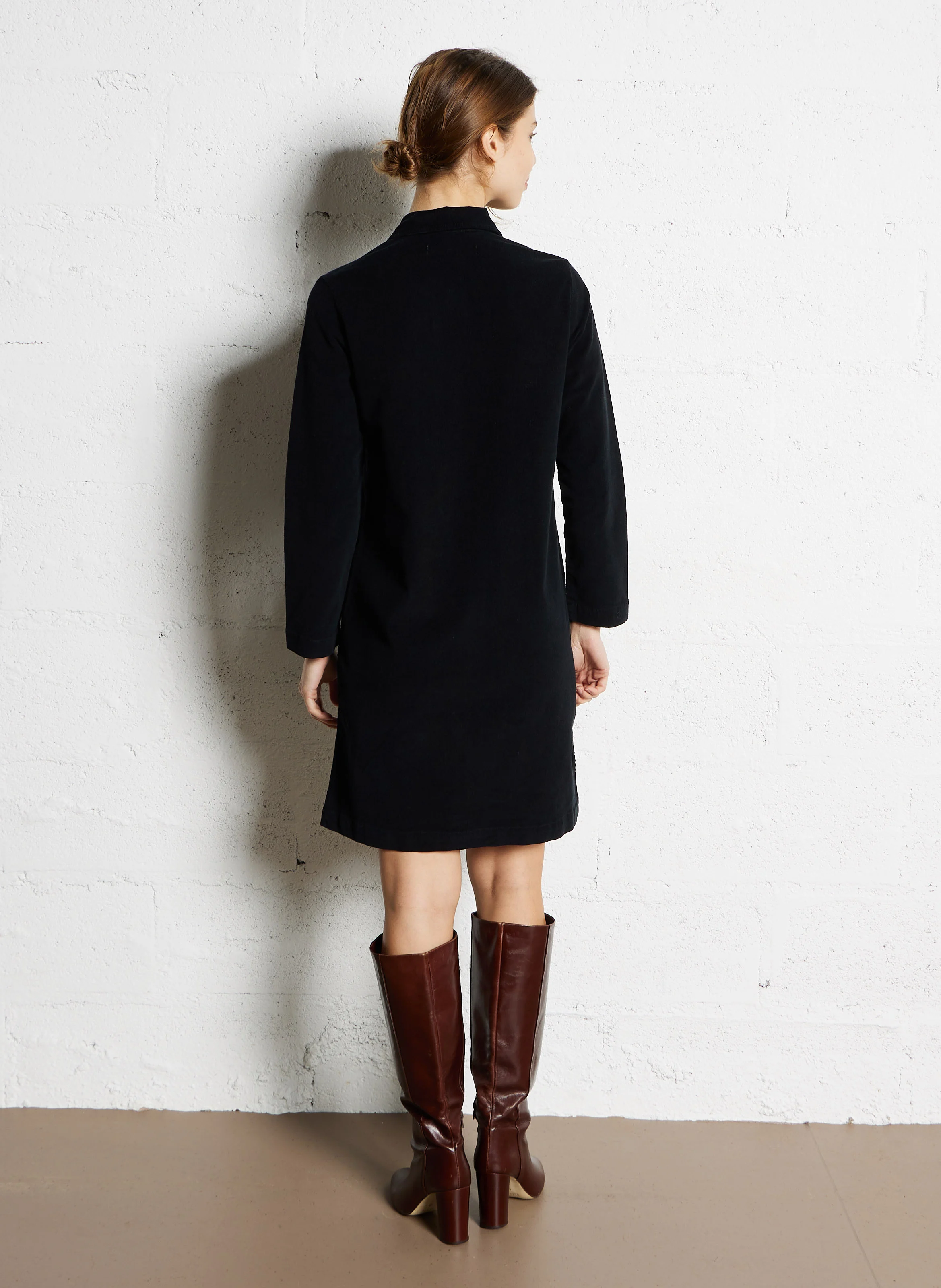 Robe chemise en coton velours | Noir
