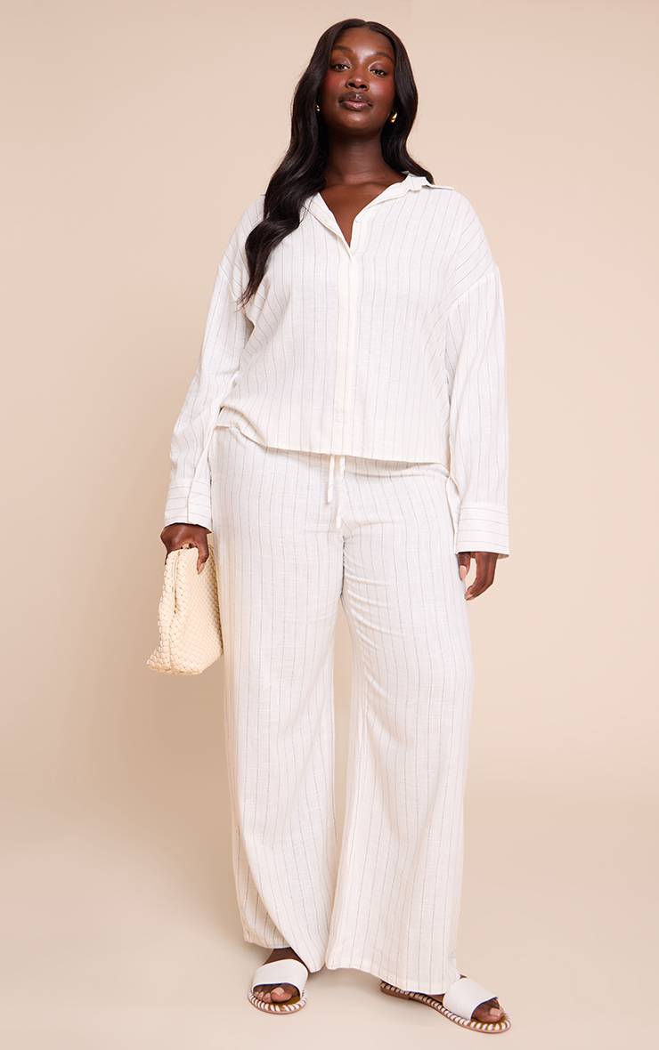 Crème Pantalon Décontracté À Fines Rayures Grande Taille