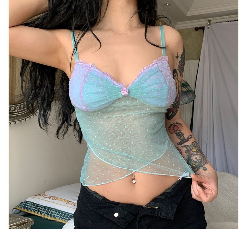 Honet - Doorzichtige, slim-fit crop top met kanten paneel en mesh