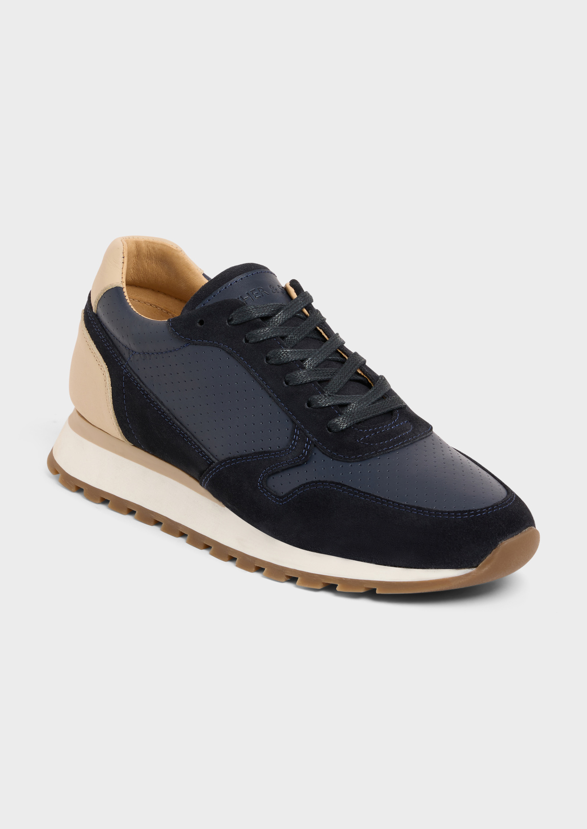 Baskets basses en cuir et cuir nubuck bleu marine