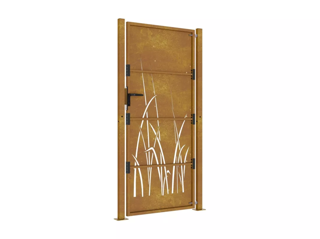 Portail de jardin 105x180 cm acier corten conception d'herbe