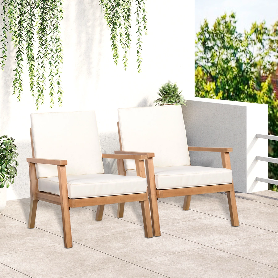 Outsunny Gartenstühle mit Kissen natur, weiß