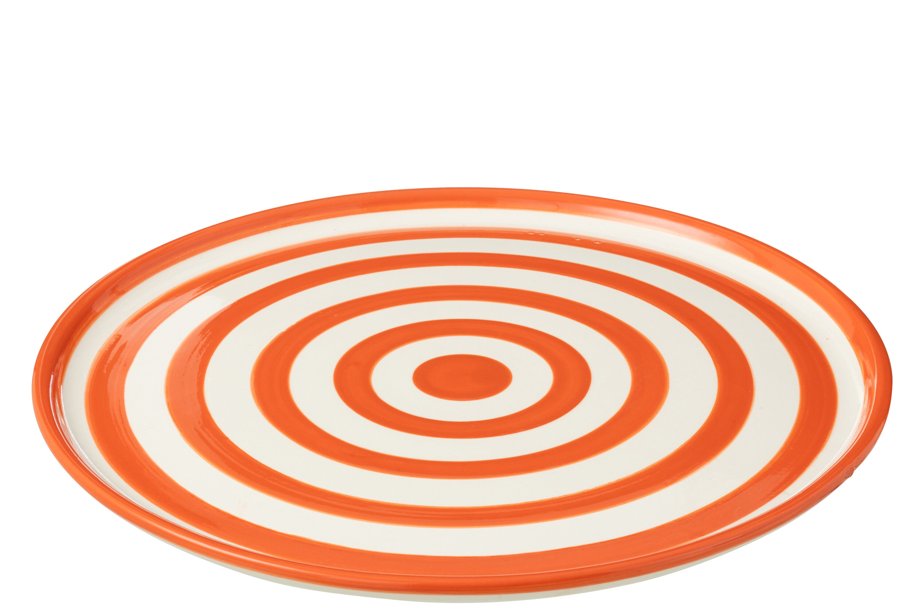 J-Line schaal Granada Stripes - keramiek - wit|oranje