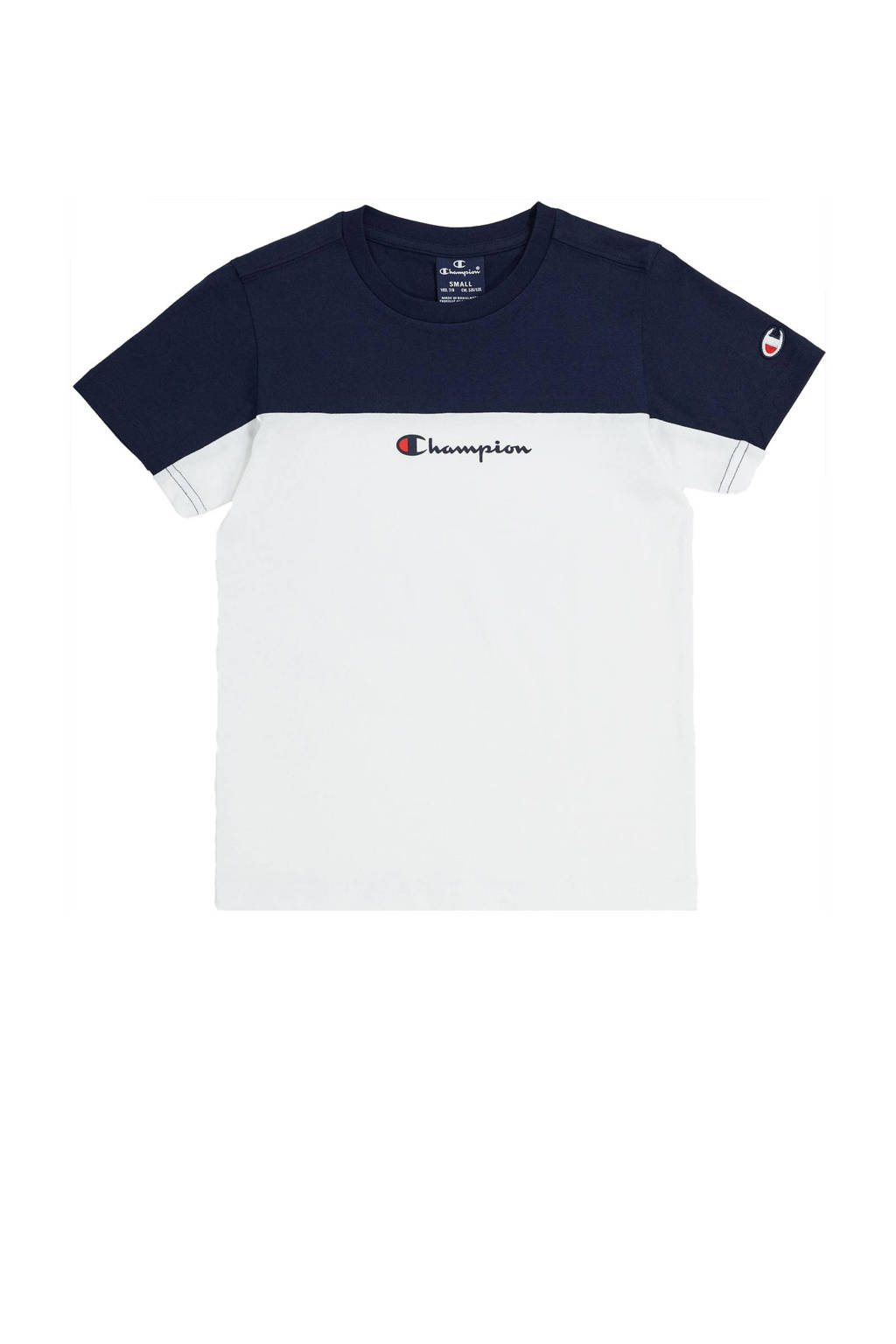 Champion T-shirt met logo wit/donkerblauw