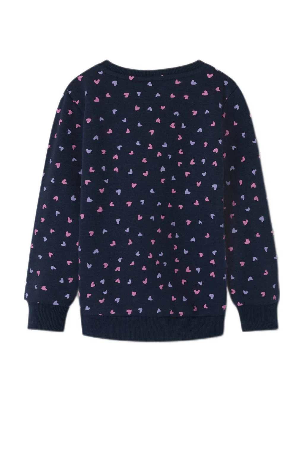 NAME IT sweater NMFDAVINA met hartjes donkerblauw/roze/paars