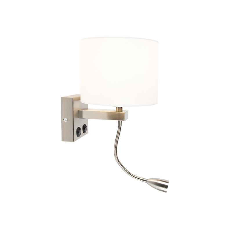 Moderne wandlamp staal met witte kap - Brescia