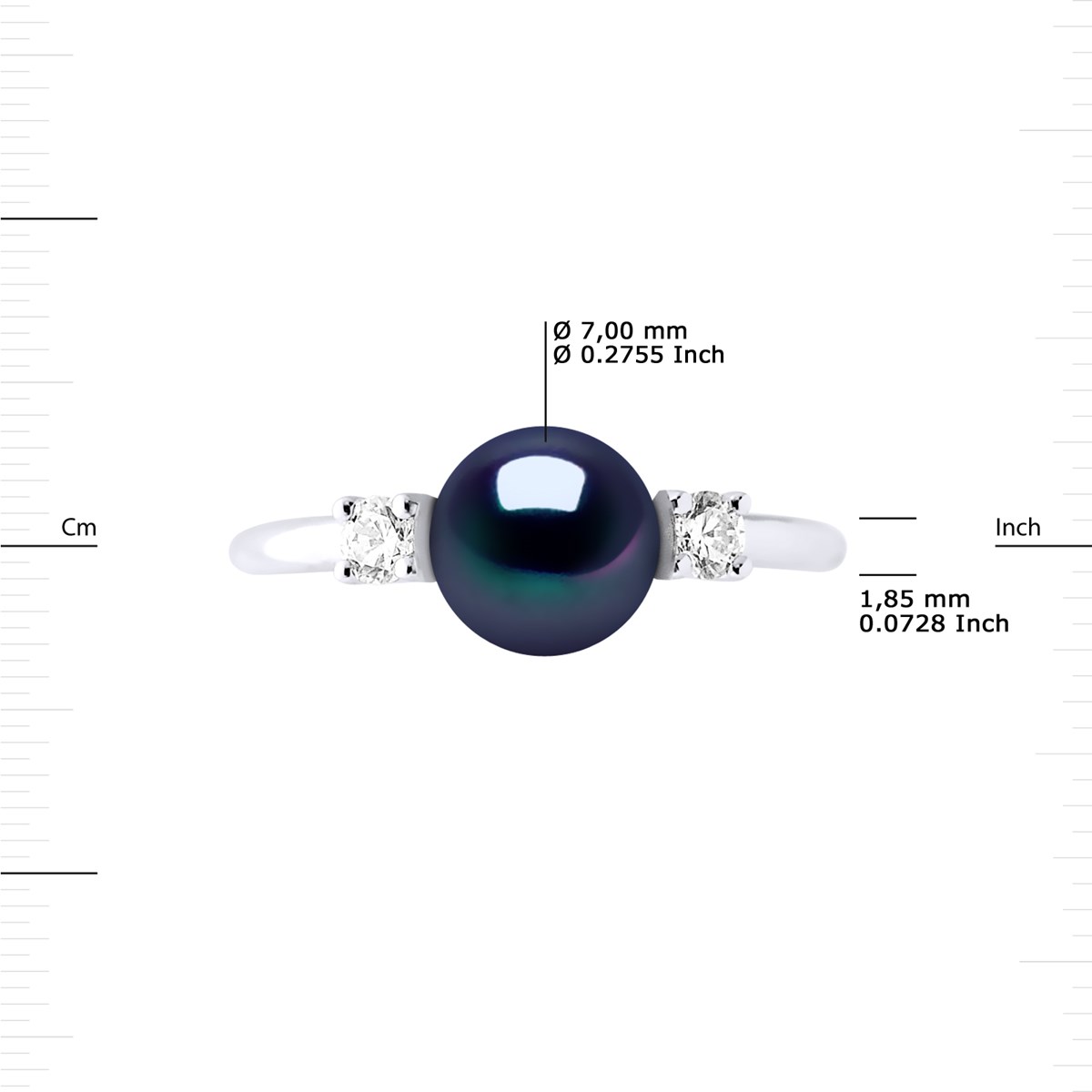 Bague Joaillerie Perle d'Eau Douce 7-8 mm Noire et Oxydes de Zirconium Argent 925