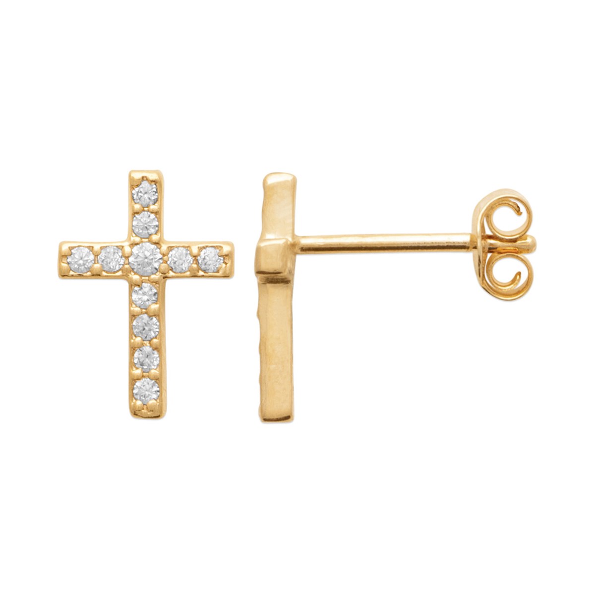 Boucles d'oreilles puces Brillaxis croix plaqué oroxydes de zirconium