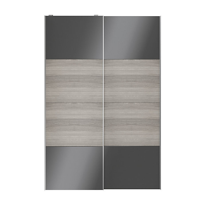 Portes de placard coulissantes 2 vantaux panneaux anthracite brillants et effet chêne grisé GoodHome Atomia H. 225 x L. 150 x ép. 5,5 cm