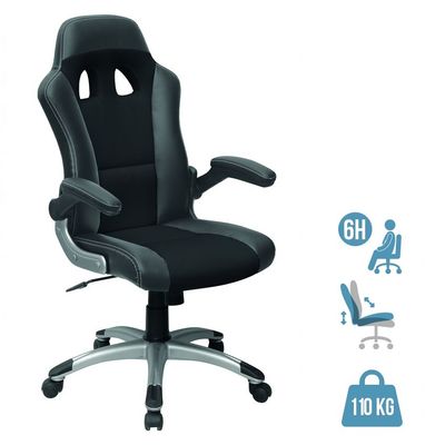Fauteuil gamer RACER - accoudoirs rabattables - noir