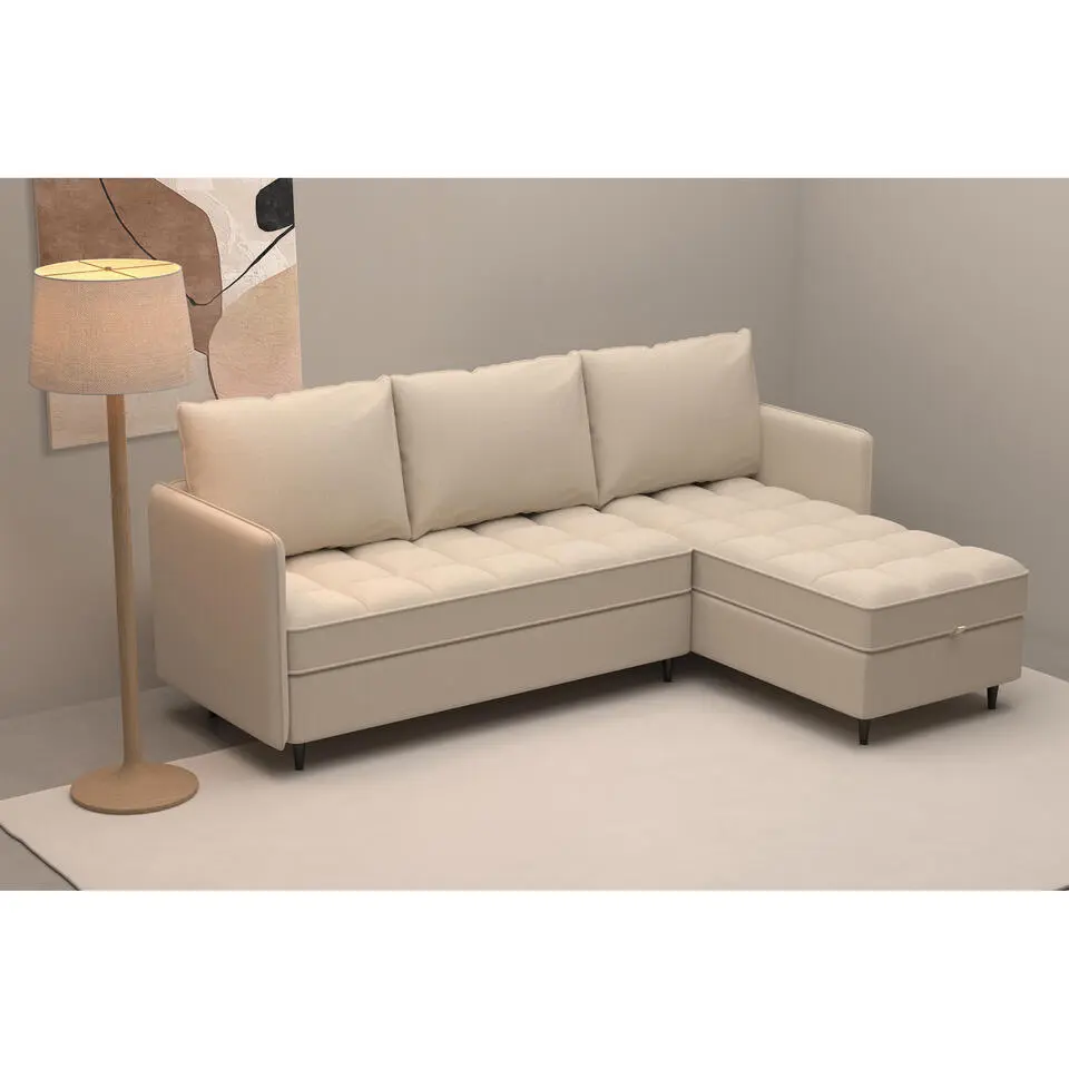 Lindhus - Bank met chaise longue omkeerbaar in stof crème