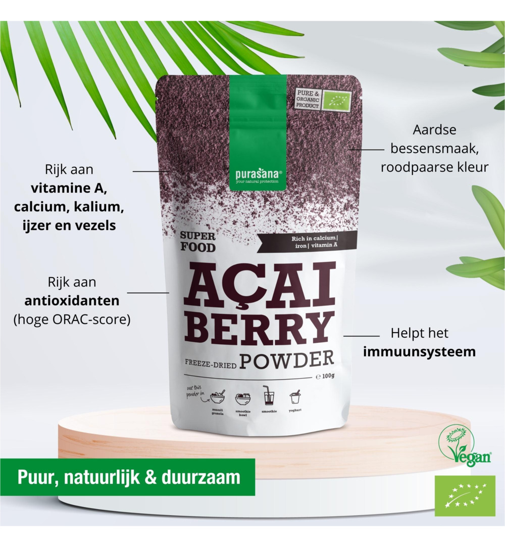Purasana Acai Bessen Poeder/Poudre Baies D’Acai Vegan Bio (100 gr)