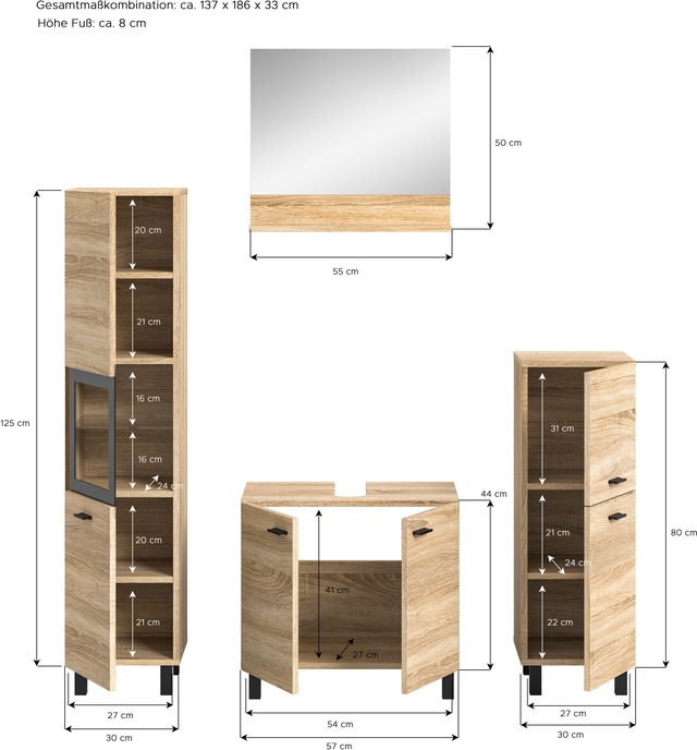 welltime Badmöbel-Set »Tampa, Breite 137cm, 4-teilig« 4 Stk. tlg.