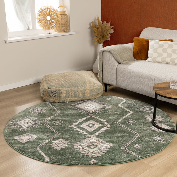 Berber vloerkleed rond - Blend Aztec Groen