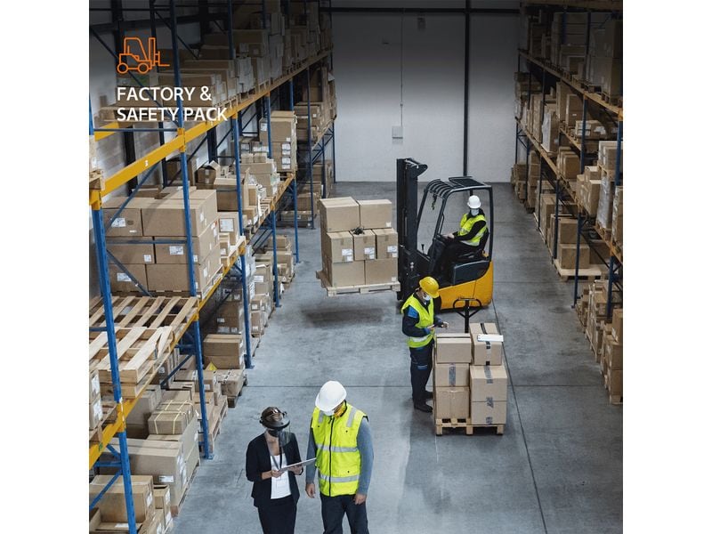 Hanwha Vision Videoanalyse AIA-C01FAC Factory & Safety KI A Sorgen Sie mit dem Factory & Safety AI Pack für ein sichereres Umfeld für Ihre Mitarbeiter