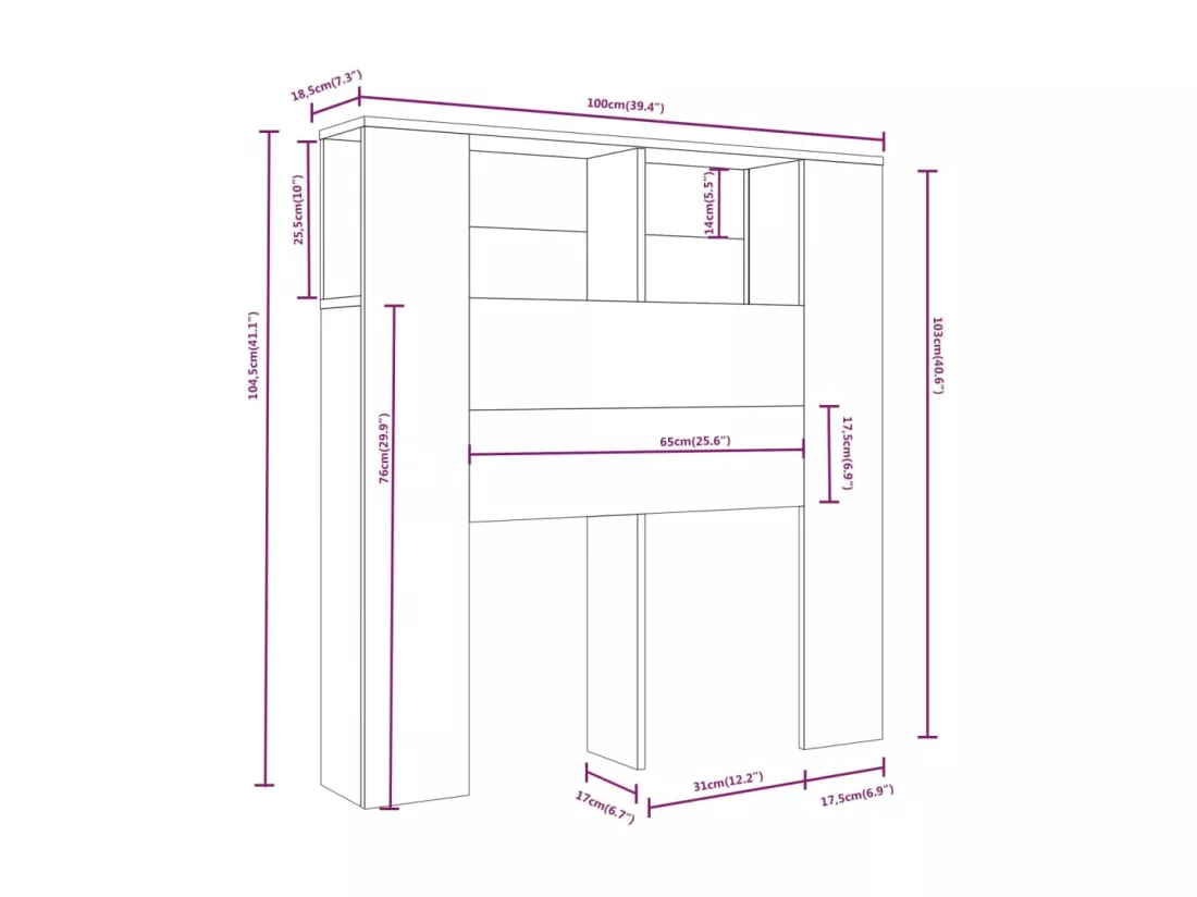 Armoire de tête de lit Blanc 100x18,5x104,5 cm