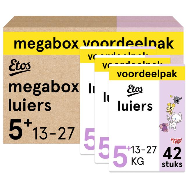 Etos Woezel & Pip Luiers Junior Plus Megabox Voordeelpak Maat 5+ 13-27 kg 126 stuks
