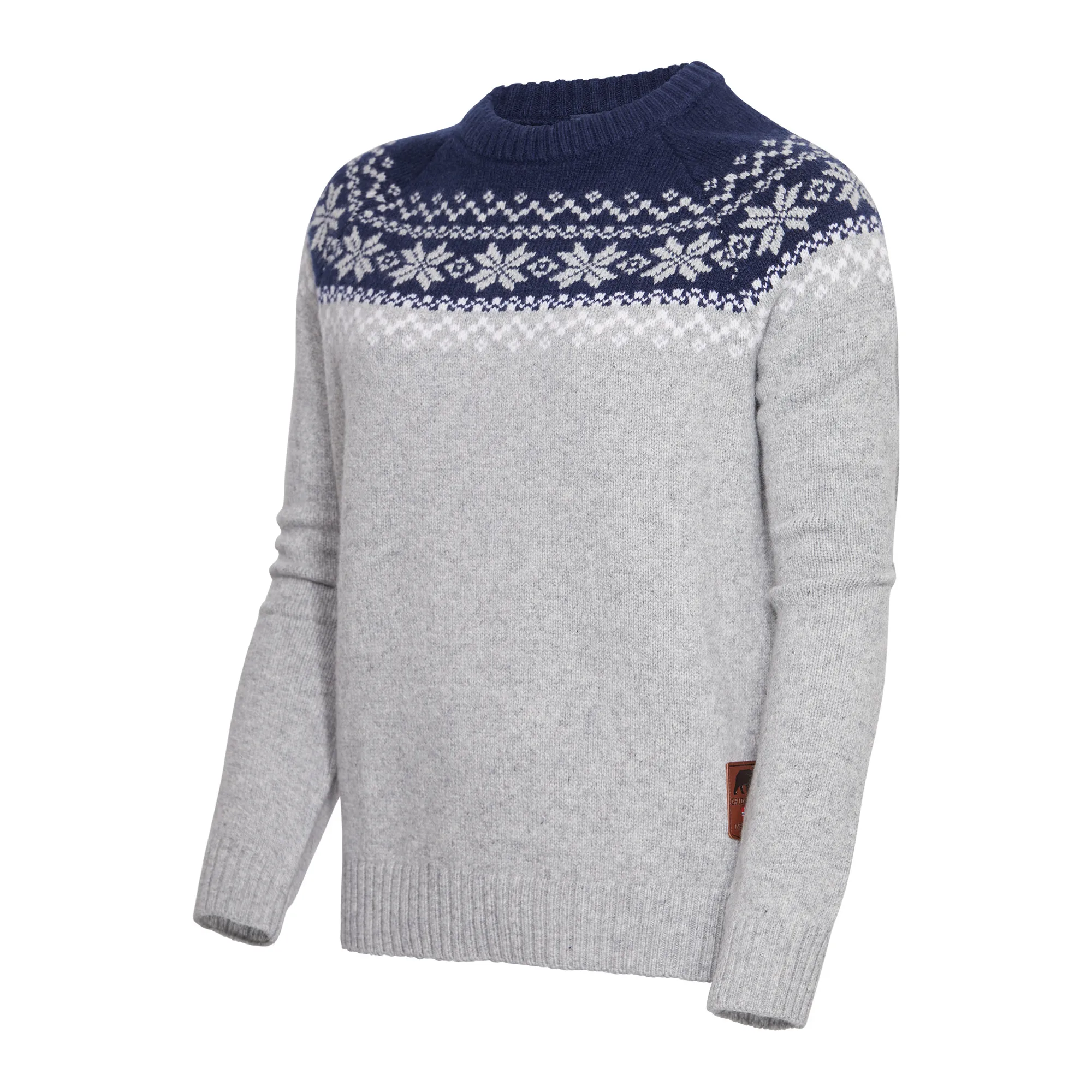 Gridarmor Women’s Snøkrystall Round Neck Ullgenser Light Grey/Dark Navy/White