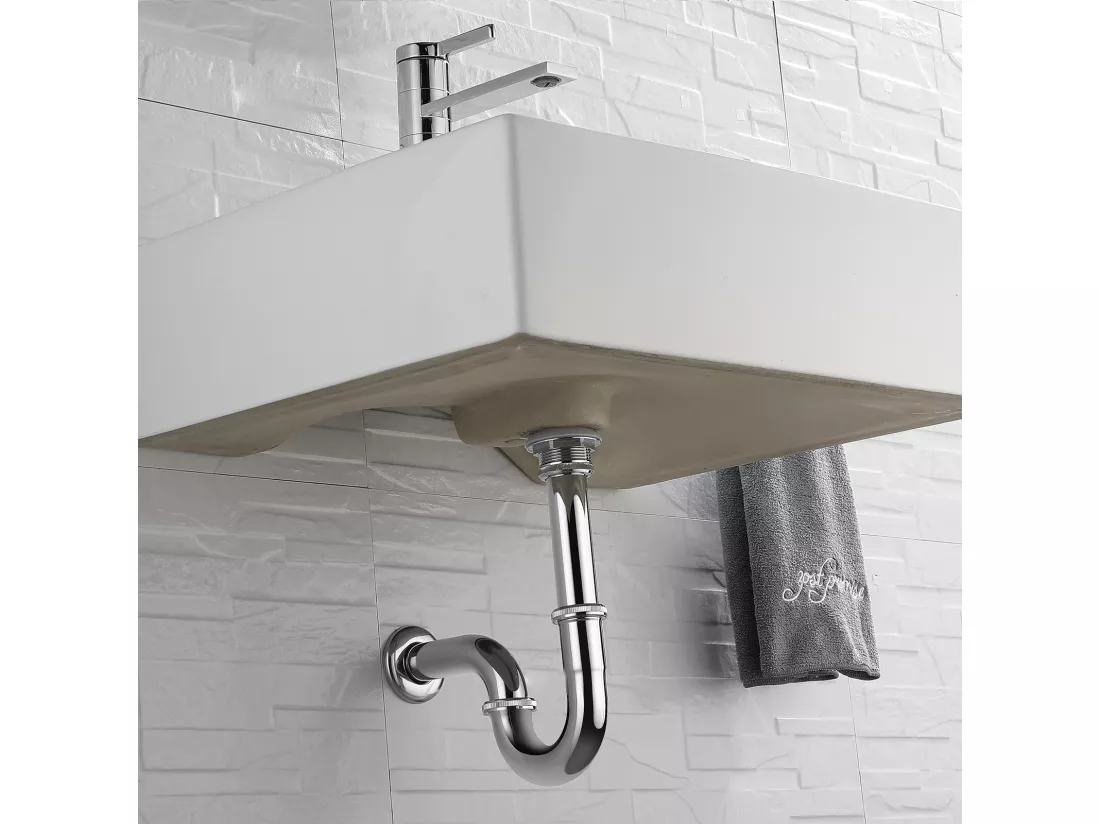 AuraLum Max Siphon de Lavabo Forme U Tube de Siphon en Acier Inoxydable Chromé Anti-odeurs Siphon Ø32 mm Accessoire de Salle de Bain,EU Modèle