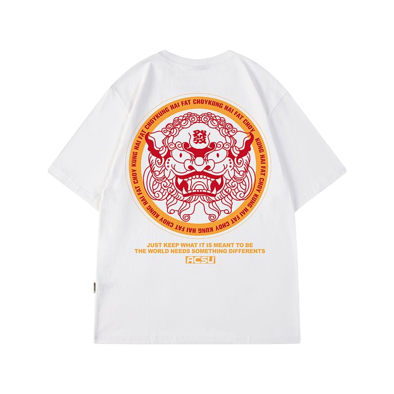 Cowpow - T-shirt met korte mouwen en ronde hals en leeuwendansprint