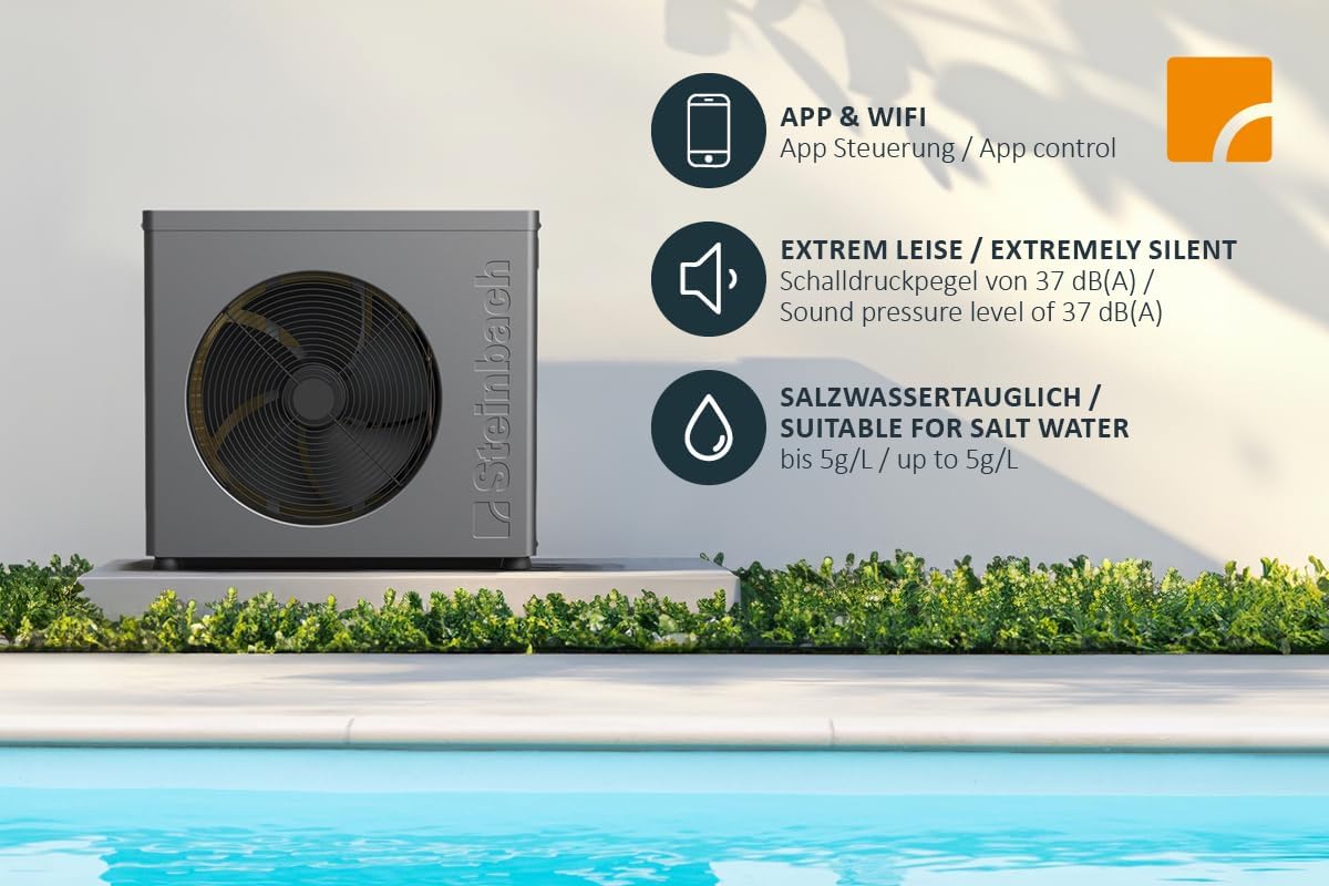 STEINBACH Wärmepumpe Solid 4,3 – 049400Y – Energieeffiziente Wärmepumpe für Pools bis 20.000 l – Mit App-Steuerung, Salzwasser geeignet, besonders leiser Betrieb, Kabelgebunden