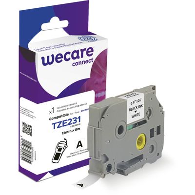 WECARE - Ruban d'étiquettes auto-adhésives pour Brother TZe231 - 1 rouleau (12 mm x 8 m) - fond blanc écriture noire