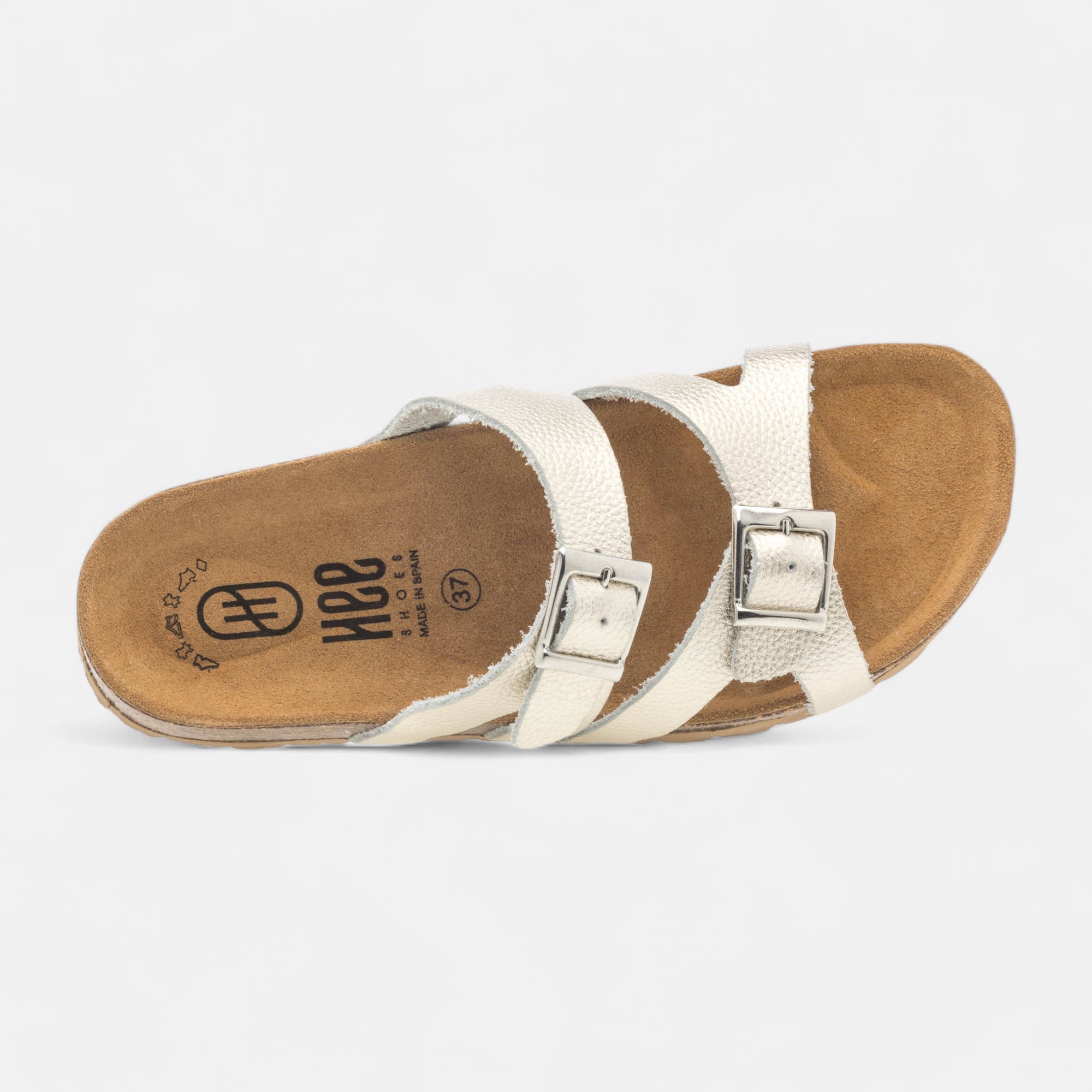 Mules semelle liège Femme en cuir or