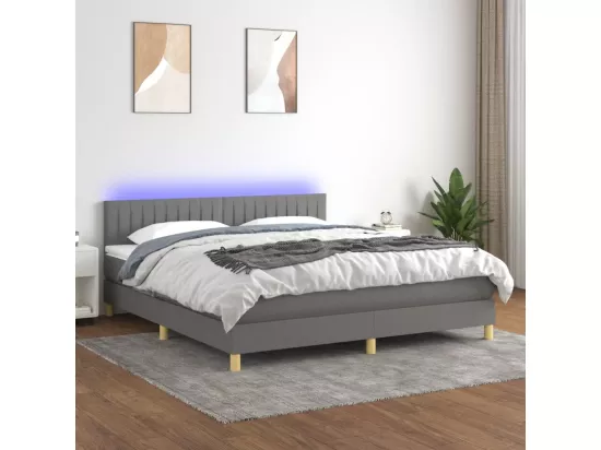 Sommier tapissier et matelas et LED Gris foncé 180x200 cm Tissu