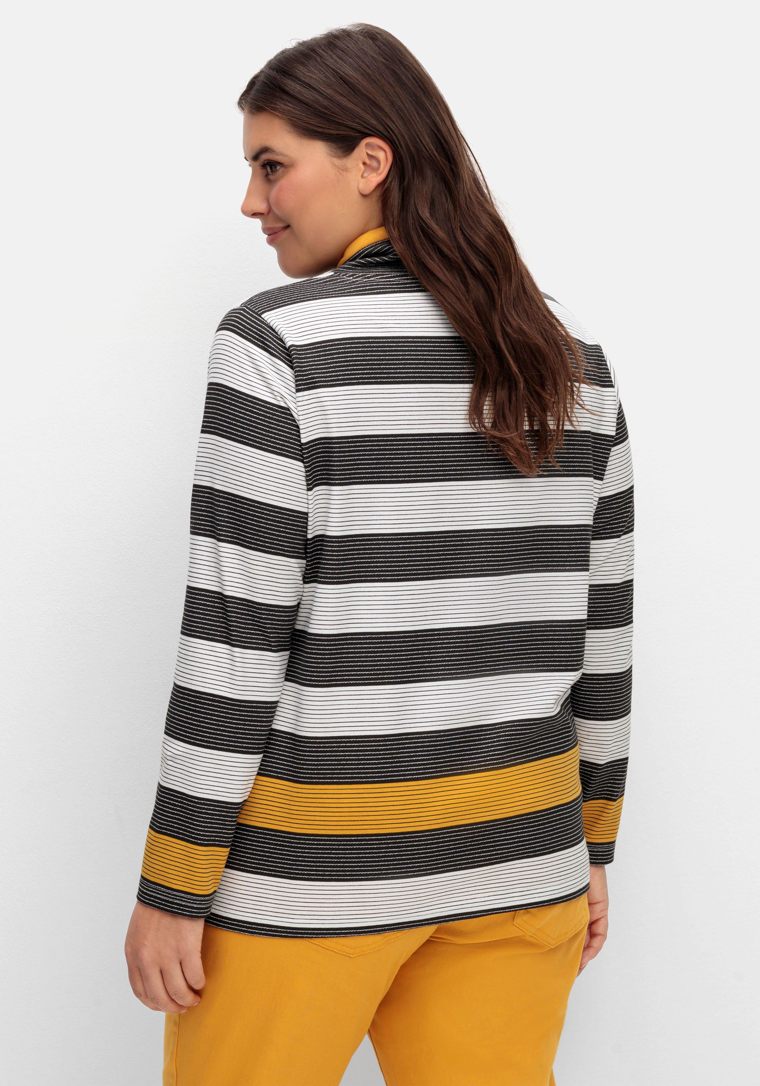 Stehkragenshirt mit Blockstreifen und Kontrastband