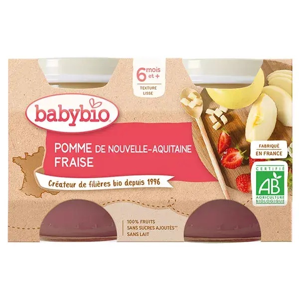 Babybio Frutas em Pote Maçã Morango Orgânico +6 meses 2 x 130g