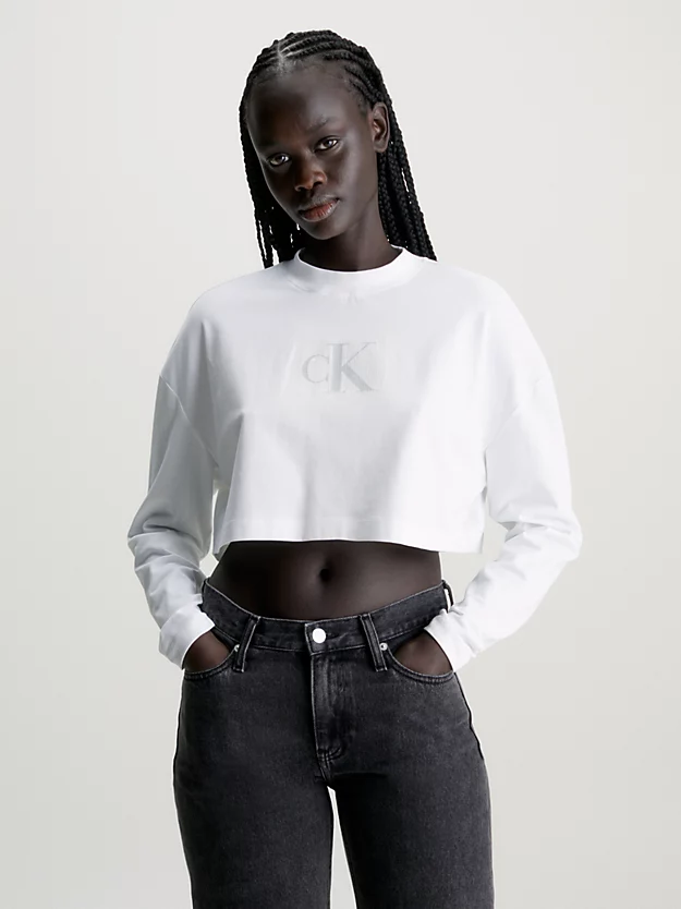 Camiseta cropped de manga comprida com logo