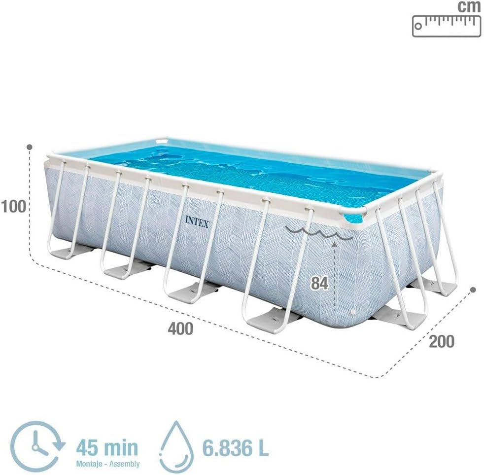 Intex 26780NP – Aufstellpool Prism Frame Chevron Rechteckig, Filterpumpe 2006 L/h, Leiter, 6836 L, Stahl und PVC, Mehrfarbig, 400x200x100 cm