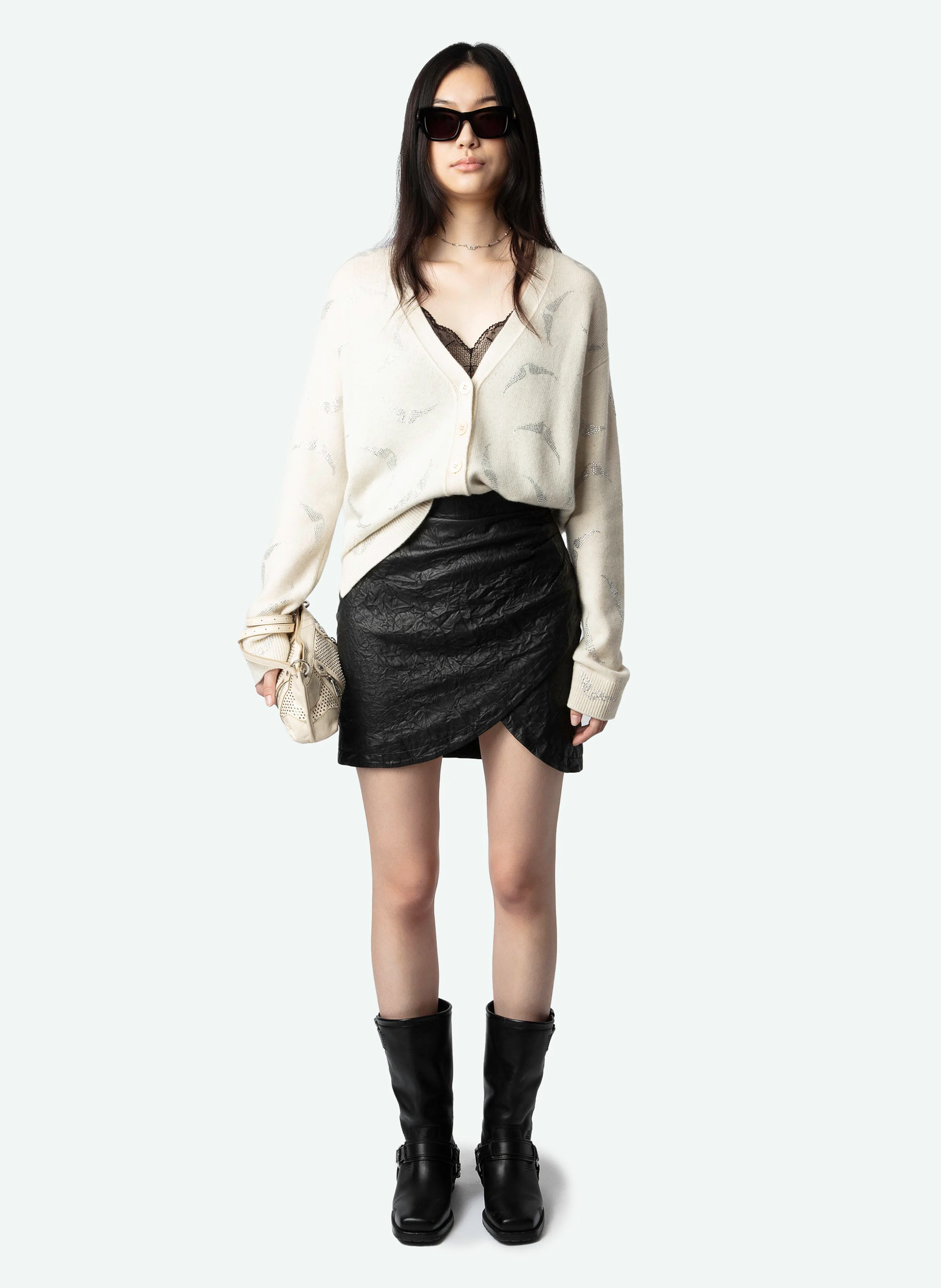 MIRKA - Cardigan à strass en cachemire | Blanc