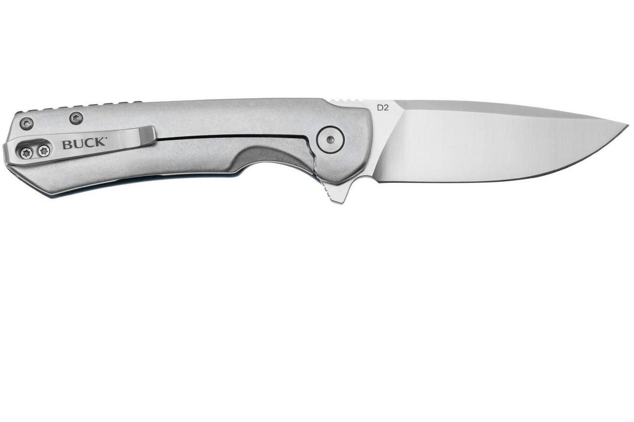 Buck Stinger 0714BLS Satin D2, Blue Aluminium Carbon Inlay, zakmes
