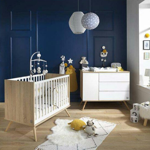 Chambre DUO Lit 140x70 + Commode Blanche SEVENTIES - SAUTHON