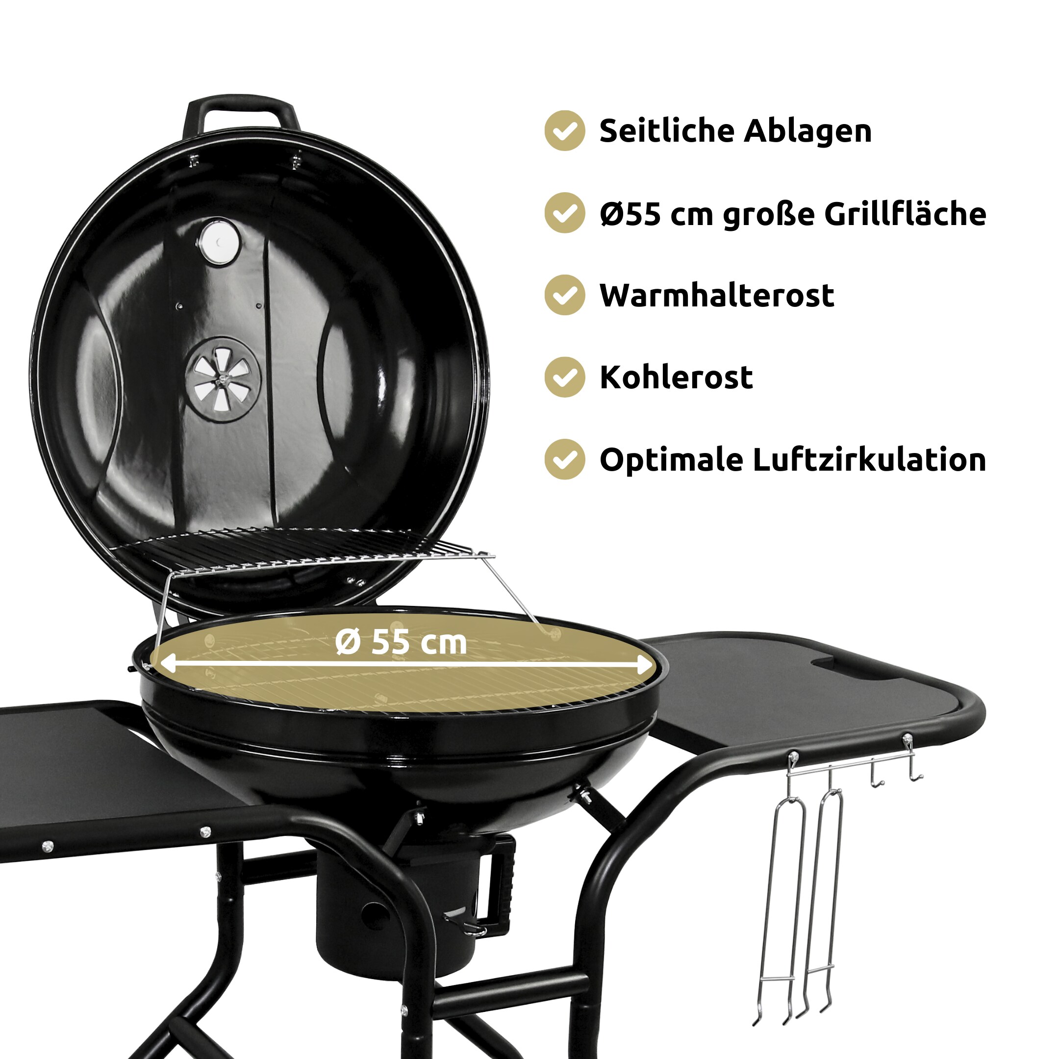 deluxe4home® BBQ Kugelgrill mit zwei Ablagen und Grillhandschuhen