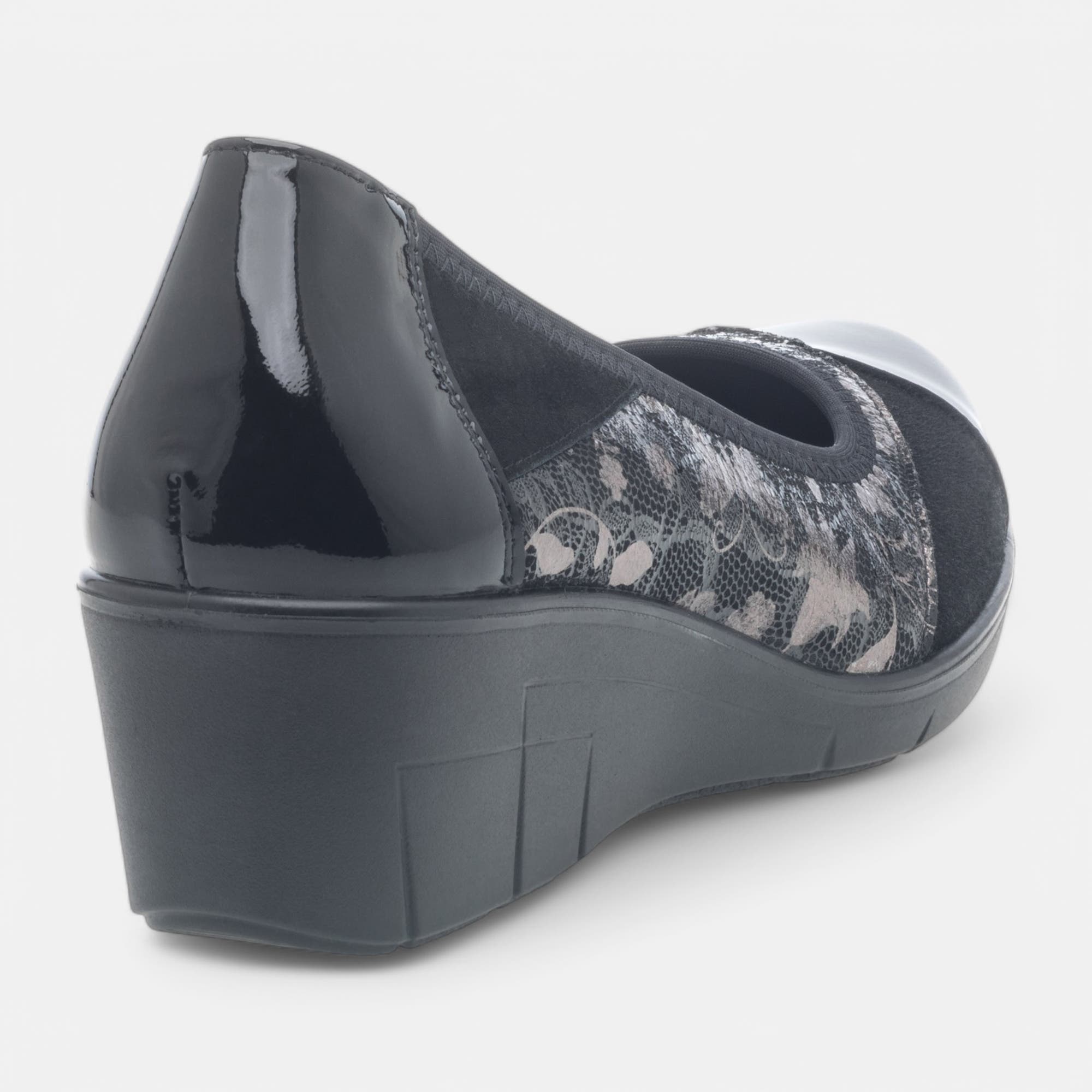 Escarpins pieds sensibles à talon compensé Femme en cuir noir