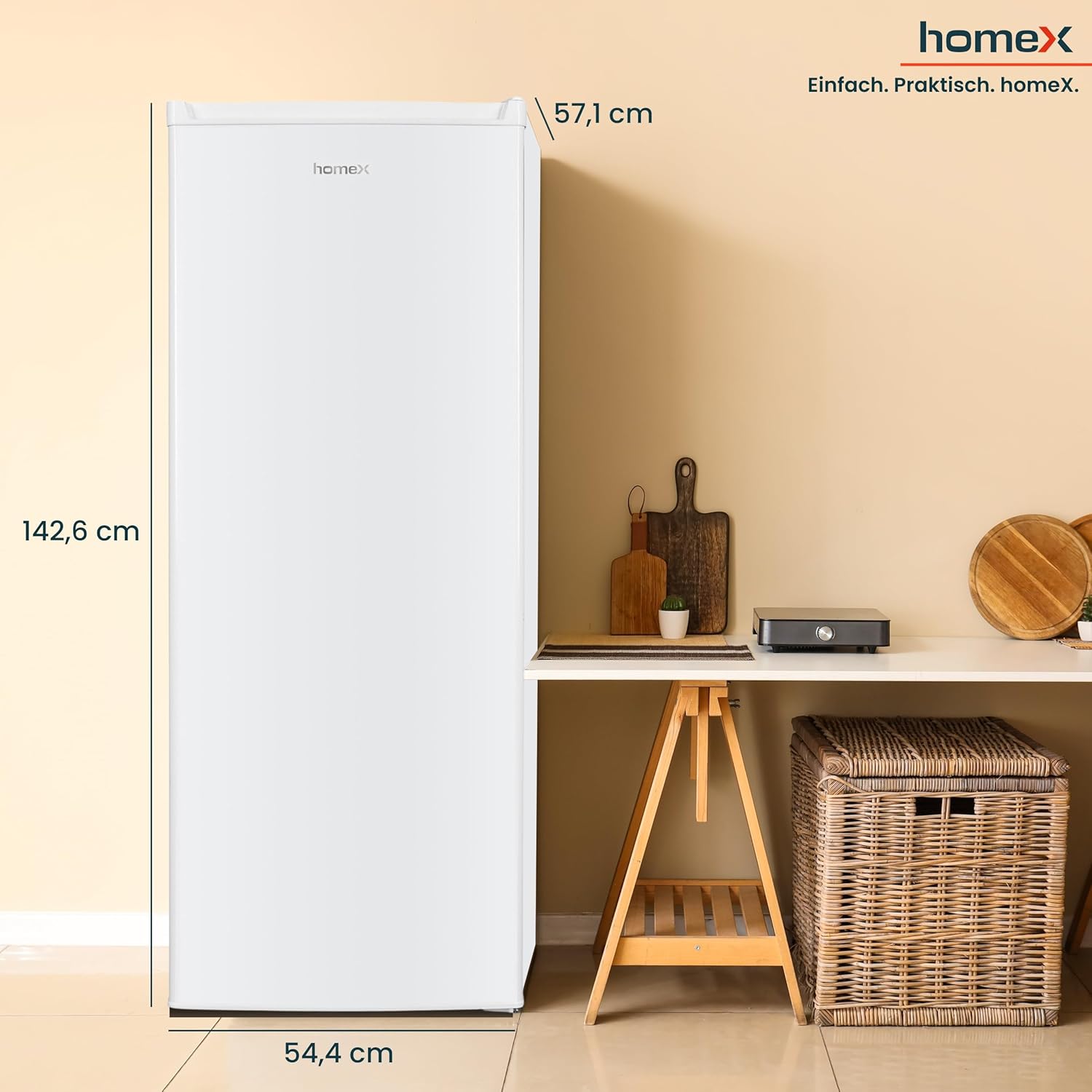 homeX Gefrierschrank, Tiefkühlschrank groß - 168L Nutzinhalt, 4-Sterne Gefrieren, XXL Freezer, Gefrierschränke freistehend, Temperaturregelung, wechselbarer Türanschlag, leise 40 dB, Gefriergerät weiß