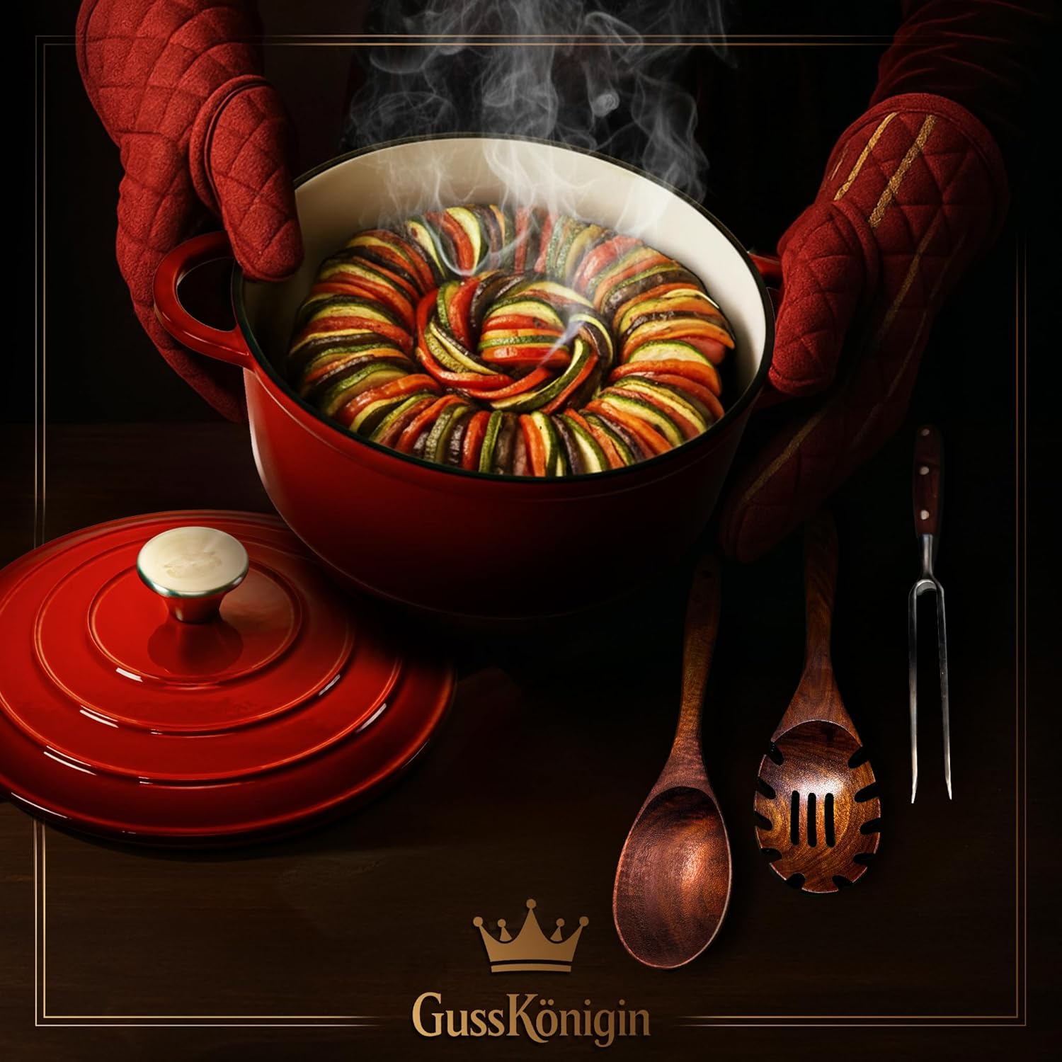 Gusseisen Bräter 28 cm – Dutch Oven & Emaille Schmortopf mit Deckel – Gusseisen-Topf und Emaille Topf für Induktion – Cocotte/Bräter & Schmortöpfe – Bratentopf mit 30 Jahre Garantie