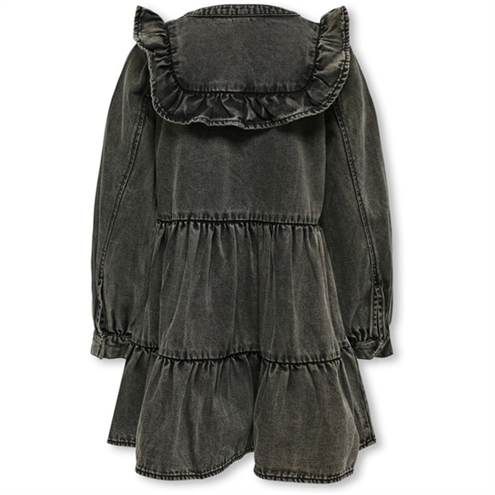 Washed Black Shelly Frill Denim Kjole