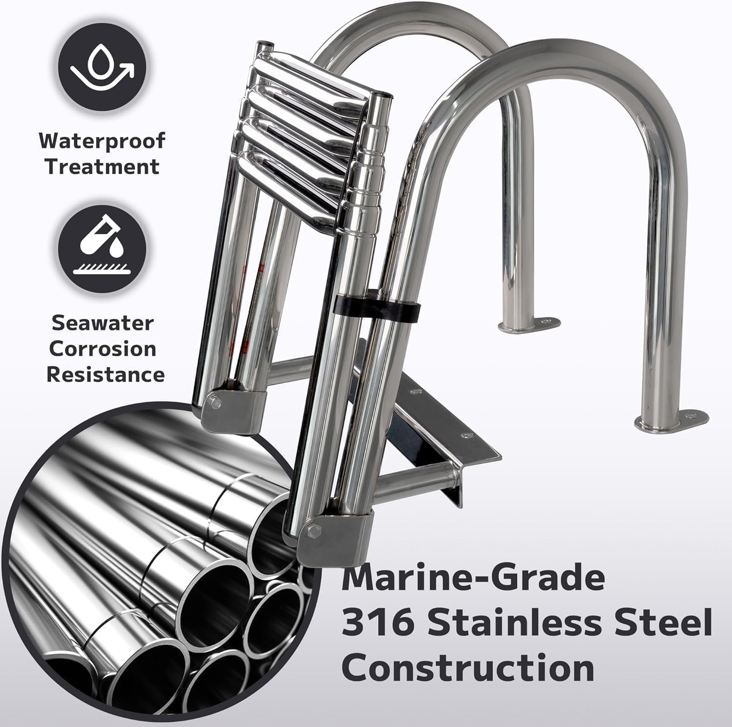 Boot Poolleiter 4 Stufen Leiter Badeleiter Für Schwimmbad/Deck/Boot, Yacht Deckleiter Faltbarer Schwimm Pontonleitern Mit Heckeinstieg Mit Handlauf Edelstahl Ponton Bootsleiter Klappleitern