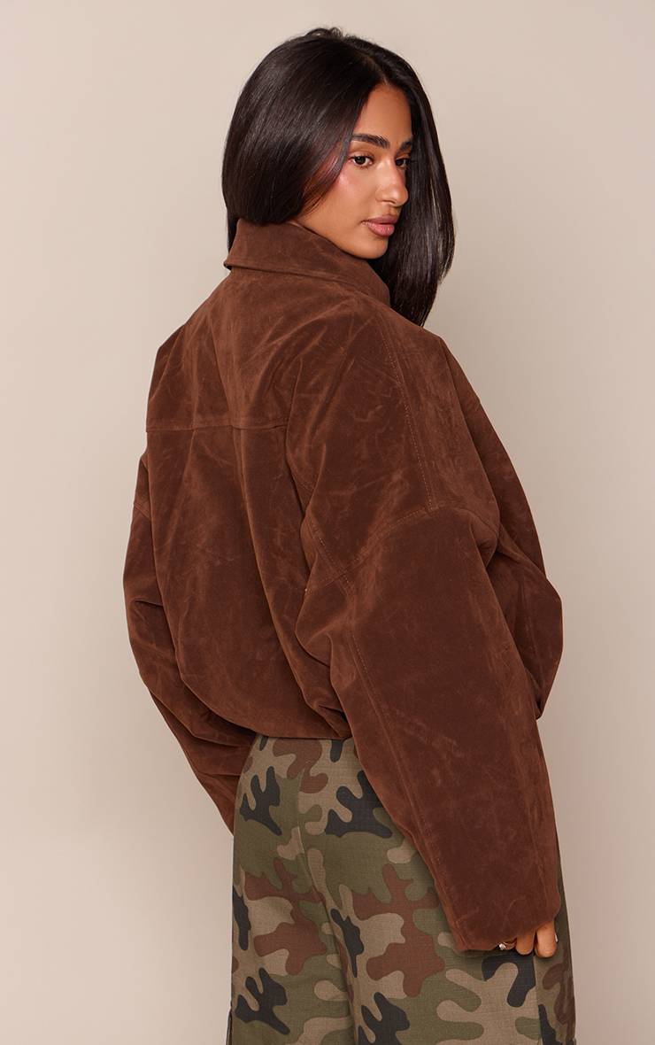 Chocolat Blouson Aviateur En Faux Suède Avec Patte De Boutonnage Dissimulée